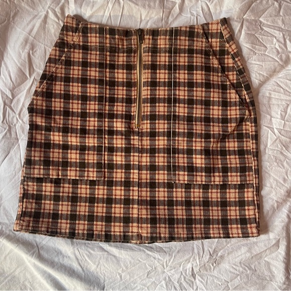Plaid Mini Skirt - Black Pink and Brown - Picture 1 of 3